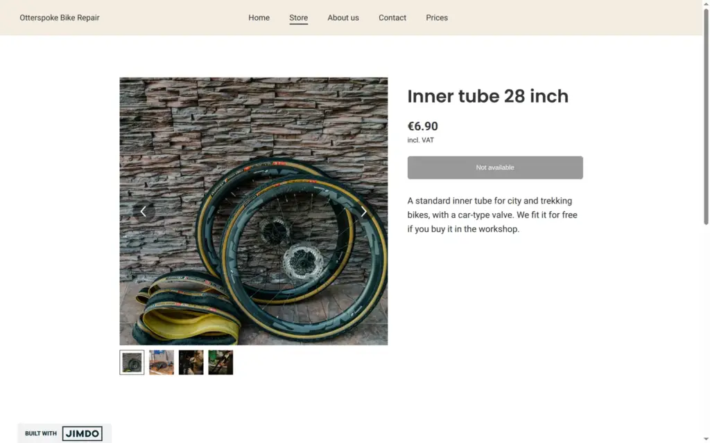Store page with one product, an inner tube, on the demo site