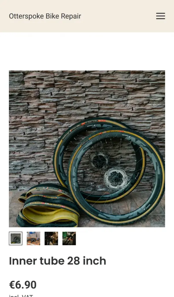 Store page with the inner tube on a phone