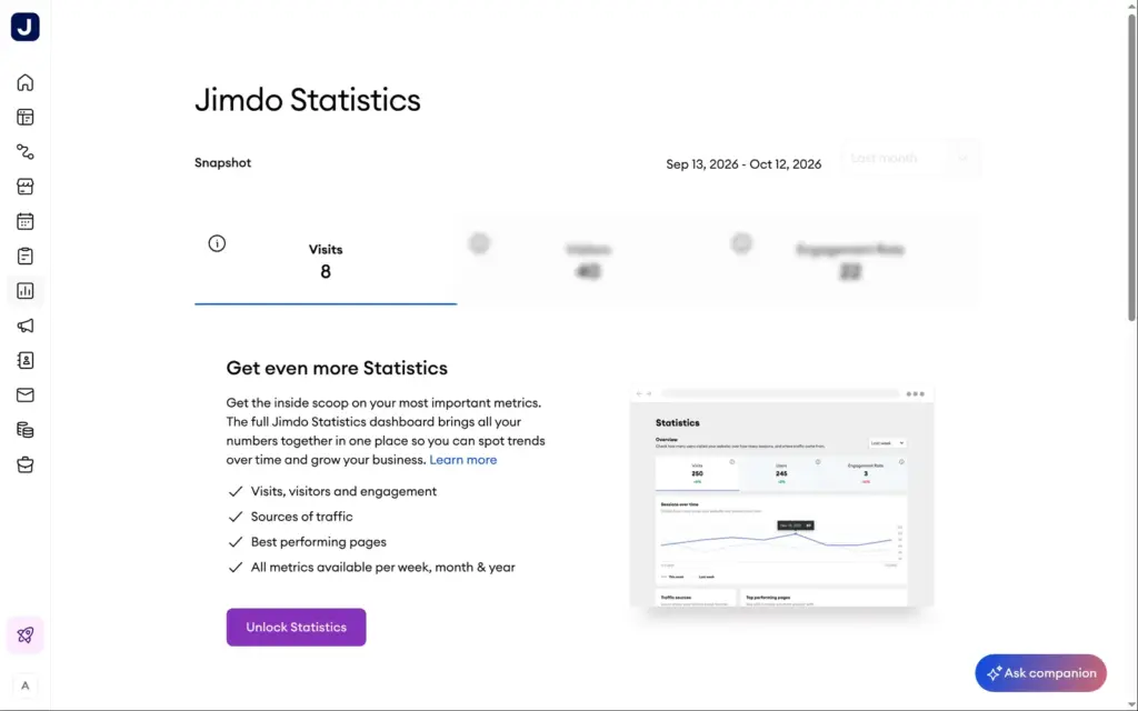 Jimdo statistics on the free plan with only the visit count visible