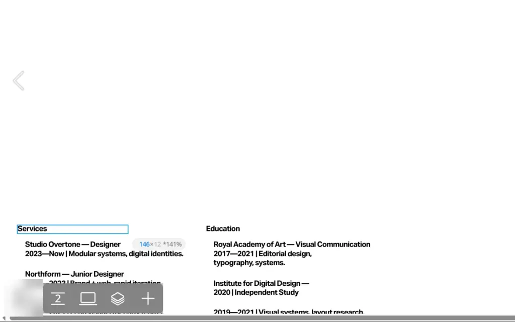 Footer of the Origami template listing jobs and an education entry