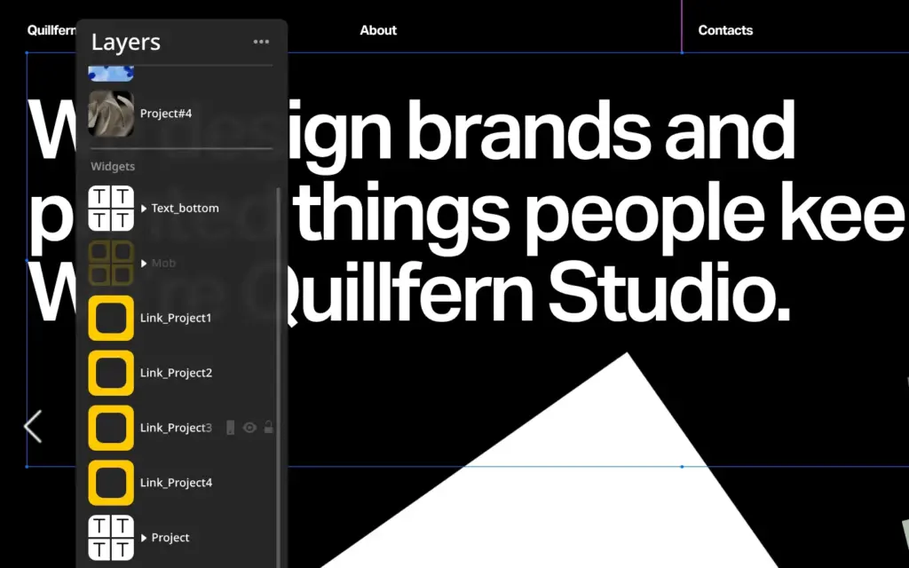 Layers panel in the Readymag editor listing pictures and link shapes