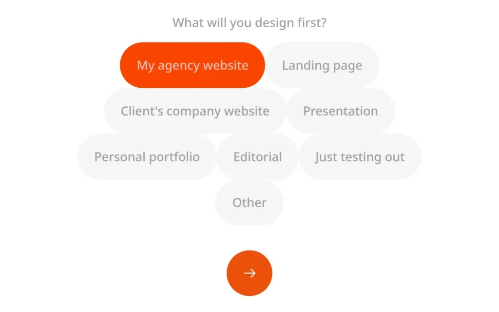 Readymag question What will you design first with My agency website selected