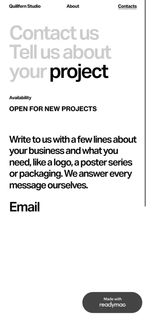 Contact page on a phone with the Email link