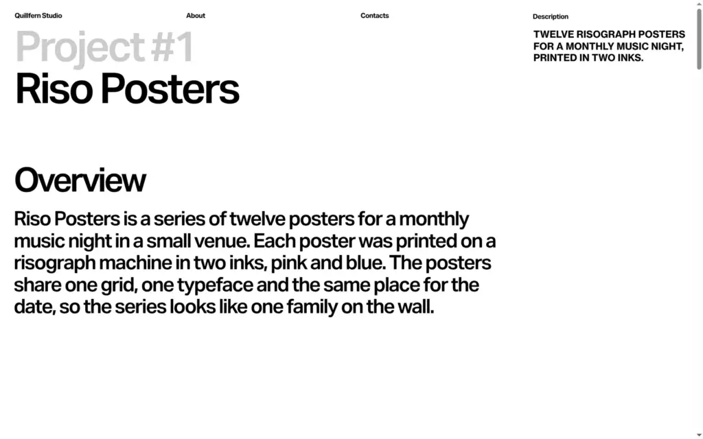 Project page titled Riso Posters with an overview text