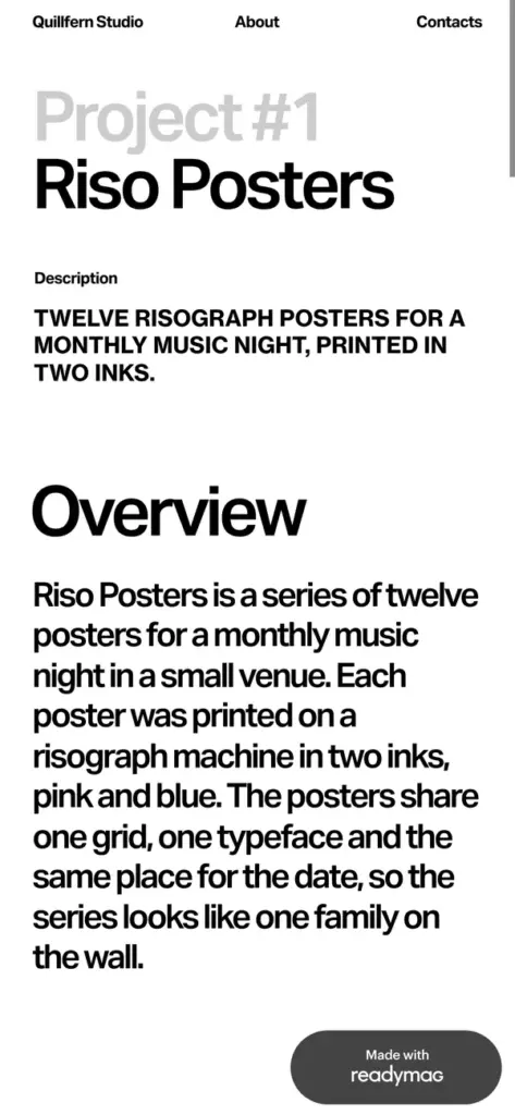 Riso Posters project page on a phone