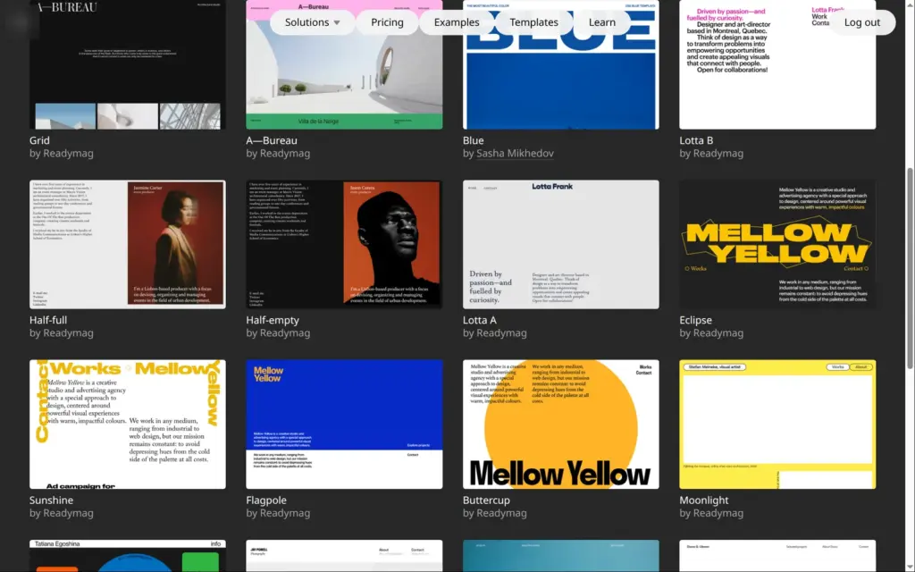 Free portfolio templates by Readymag in the gallery