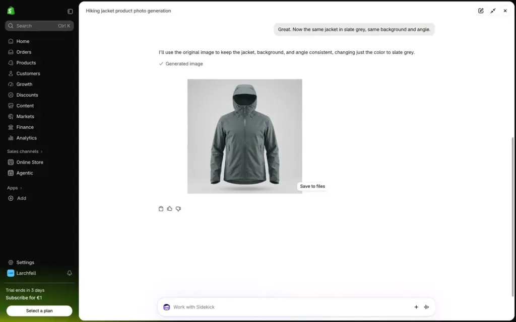 Sidekick chat with the same rain jacket in slate grey