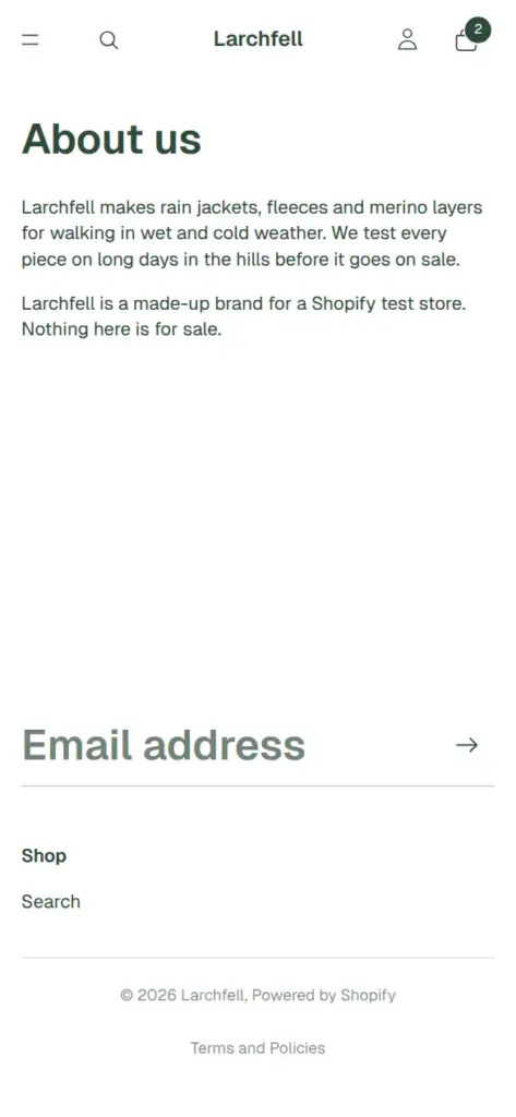 About page on a phone