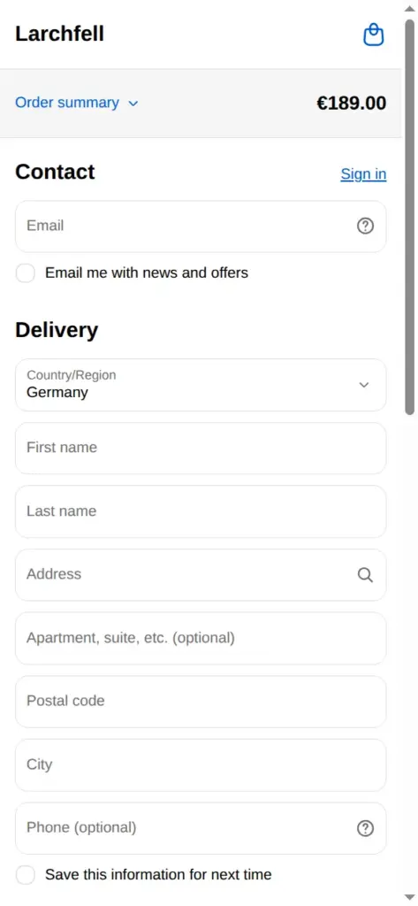 Shopify checkout page on a phone with the order summary