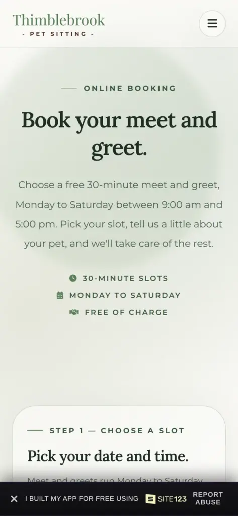 Booking page on a phone