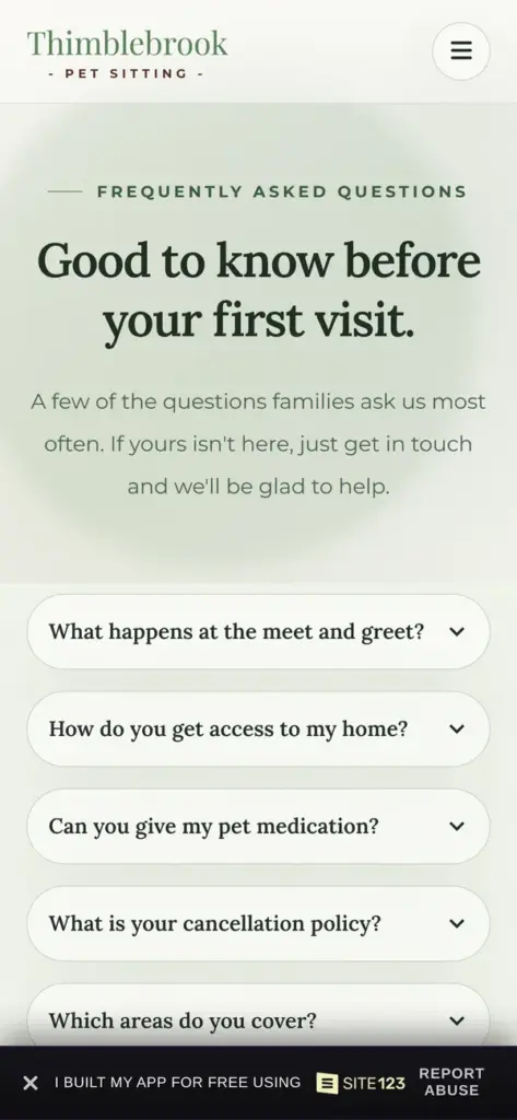 FAQ page on a phone