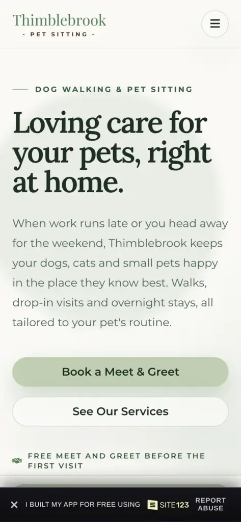 Home page of the demo site on a phone