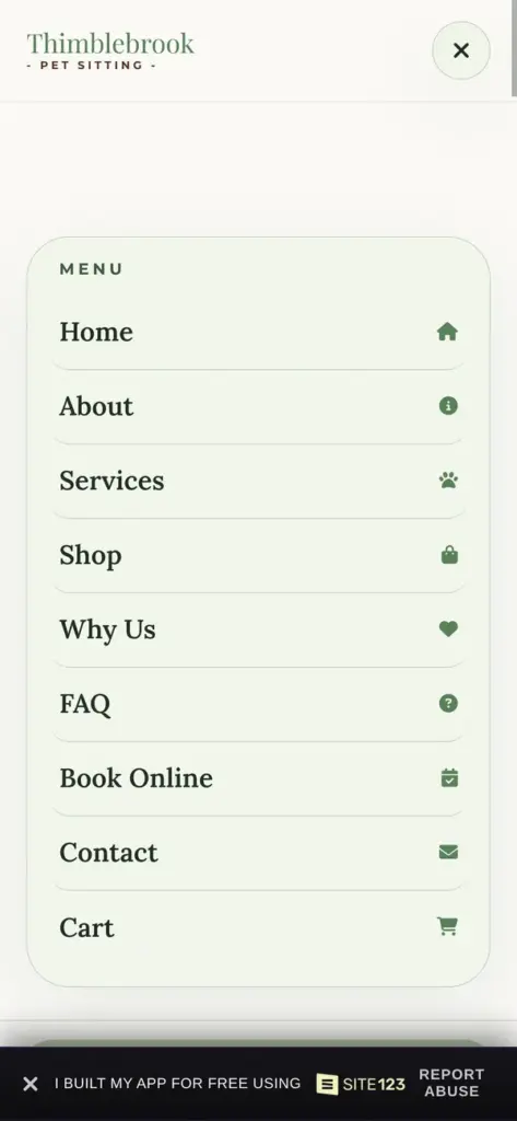 Open phone menu of the demo site