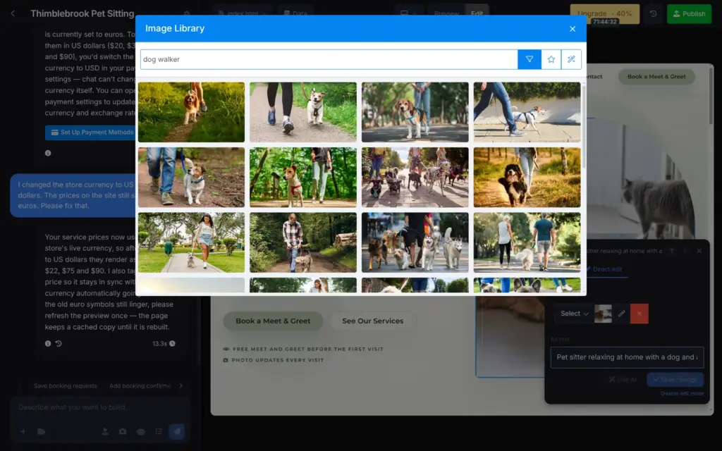 SITE123 image library with Getty Images photos of dog walkers