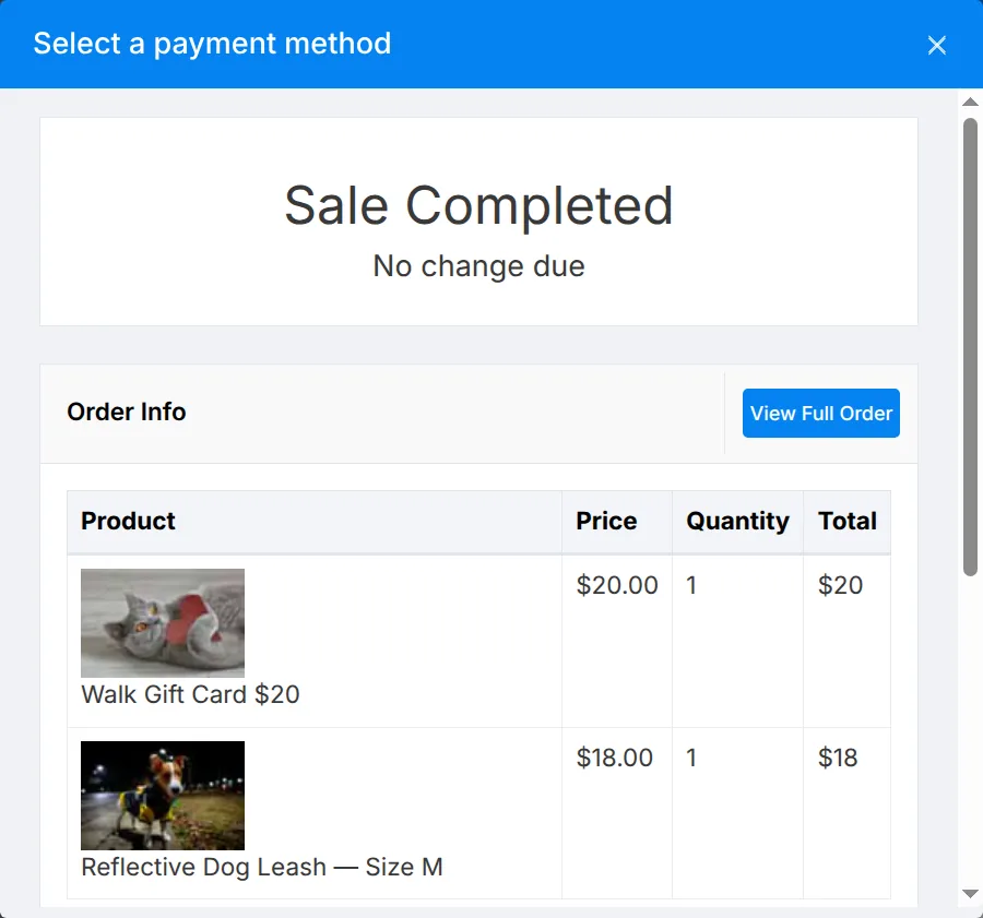 Marking the order as paid with cash in the SITE123 dashboard