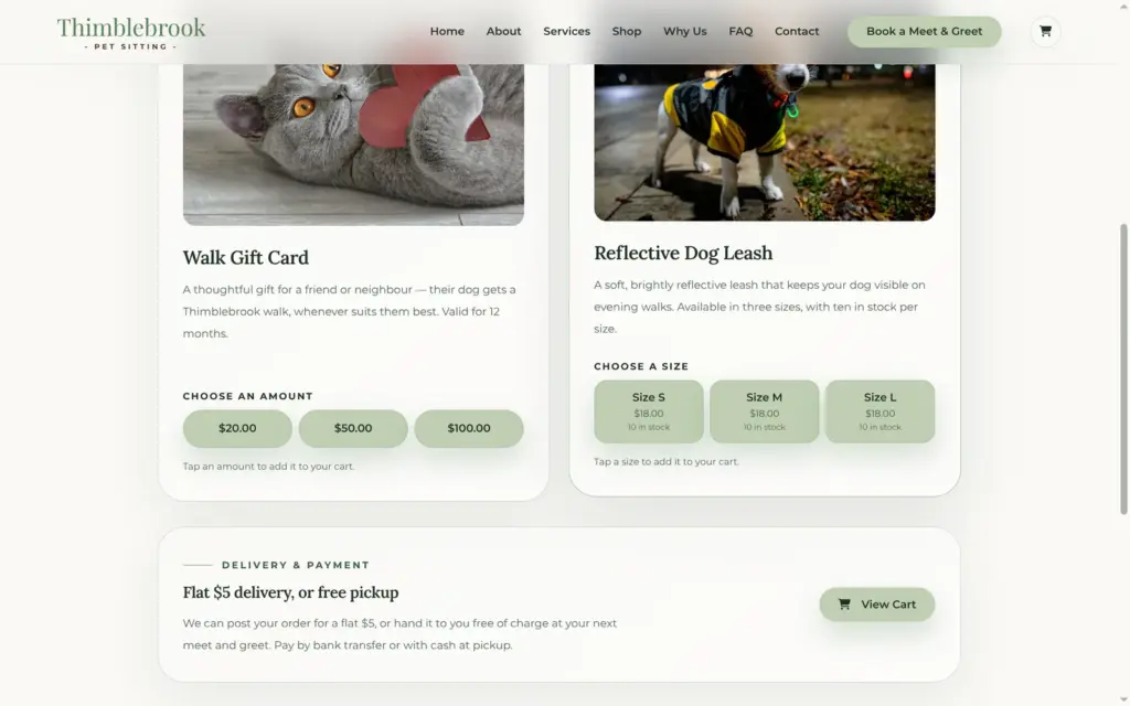 Shop page still showing 10 in stock for each leash size after an order