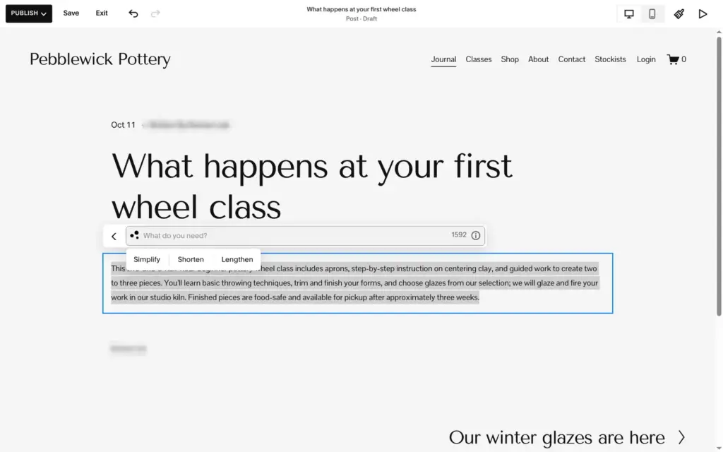 Paragraph written by Squarespace AI for a blog post