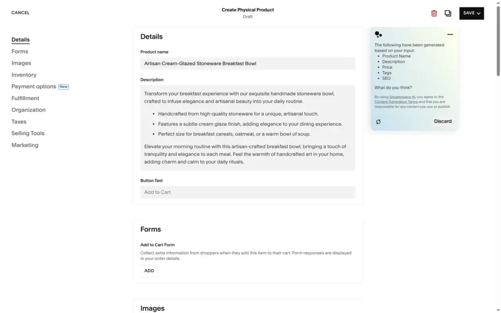 AI-written product name and description for the breakfast bowl
