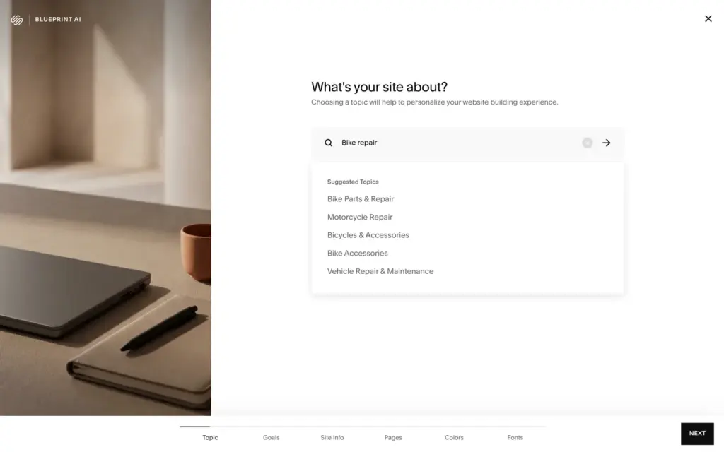 Blueprint AI asking what the site is about