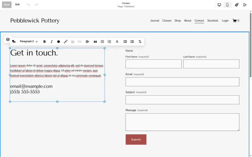 Template contact page with Lorem ipsum and a sample email address