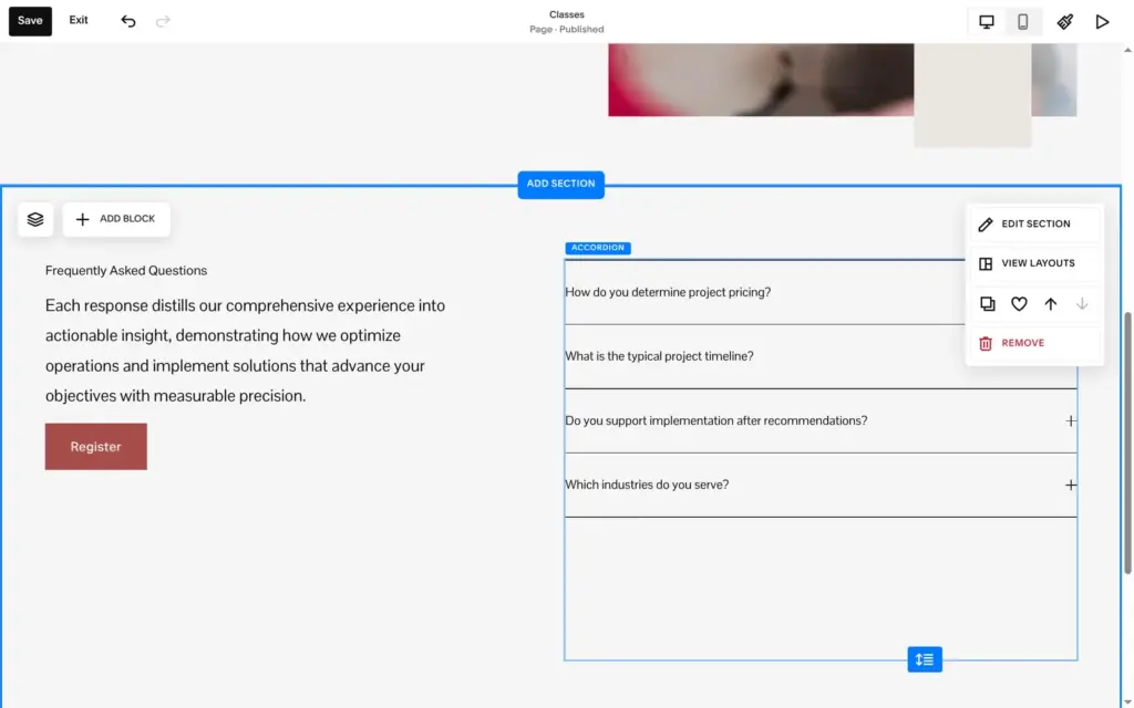 Placeholder FAQ about project pricing in the page layout