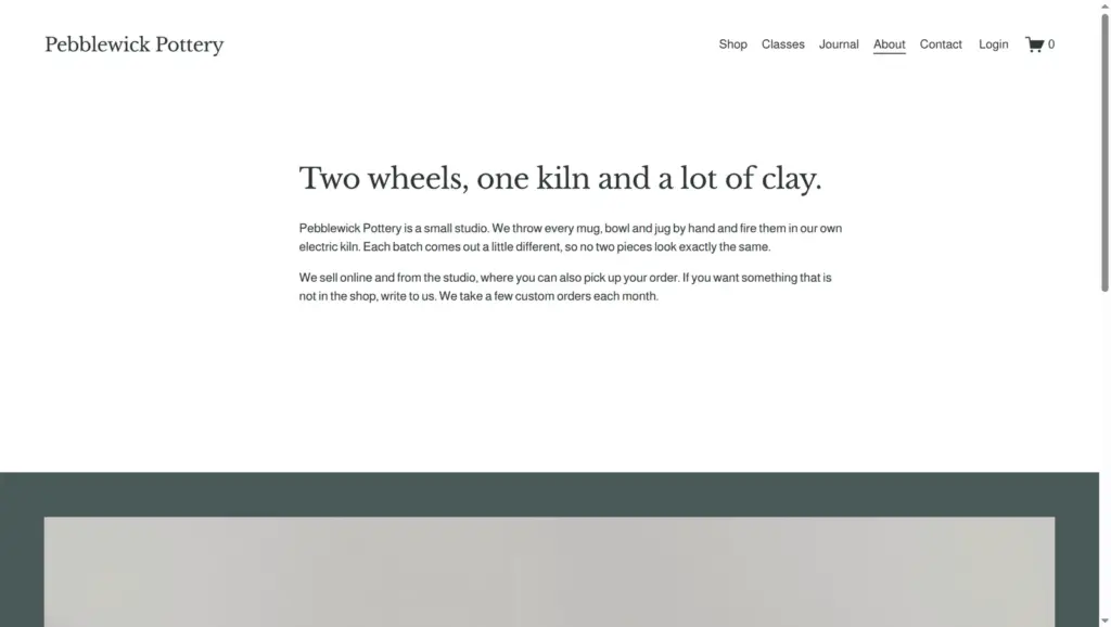 About page of the pottery studio