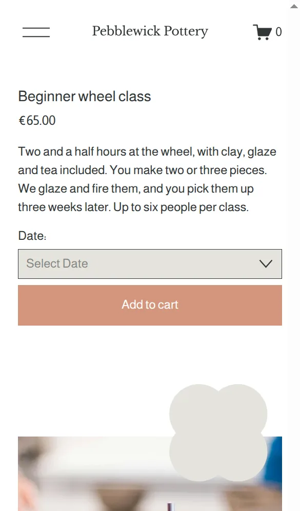 Classes page on a phone