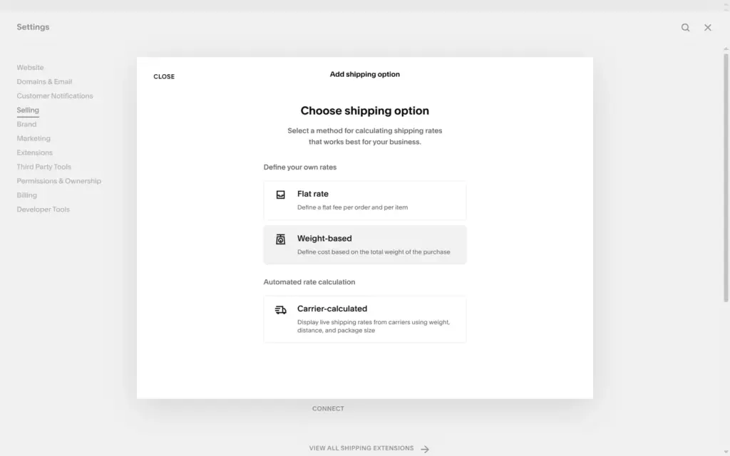 Shipping options in Squarespace: flat rate, weight-based and carrier-calculated