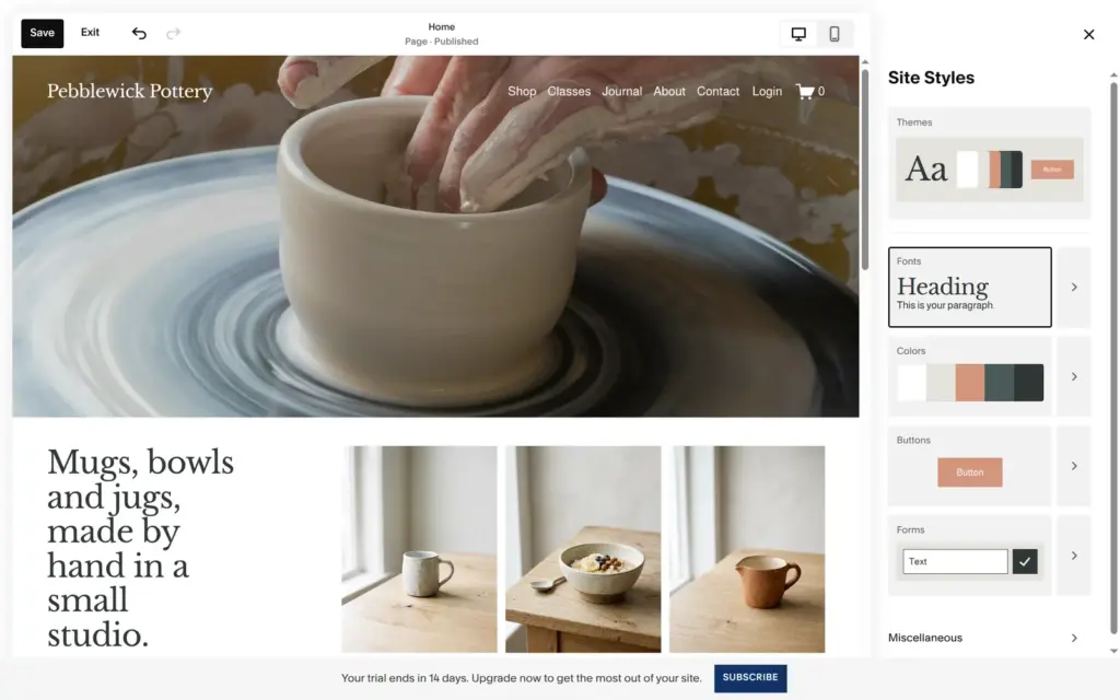 The site with a serif font pack and the home heading over six lines
