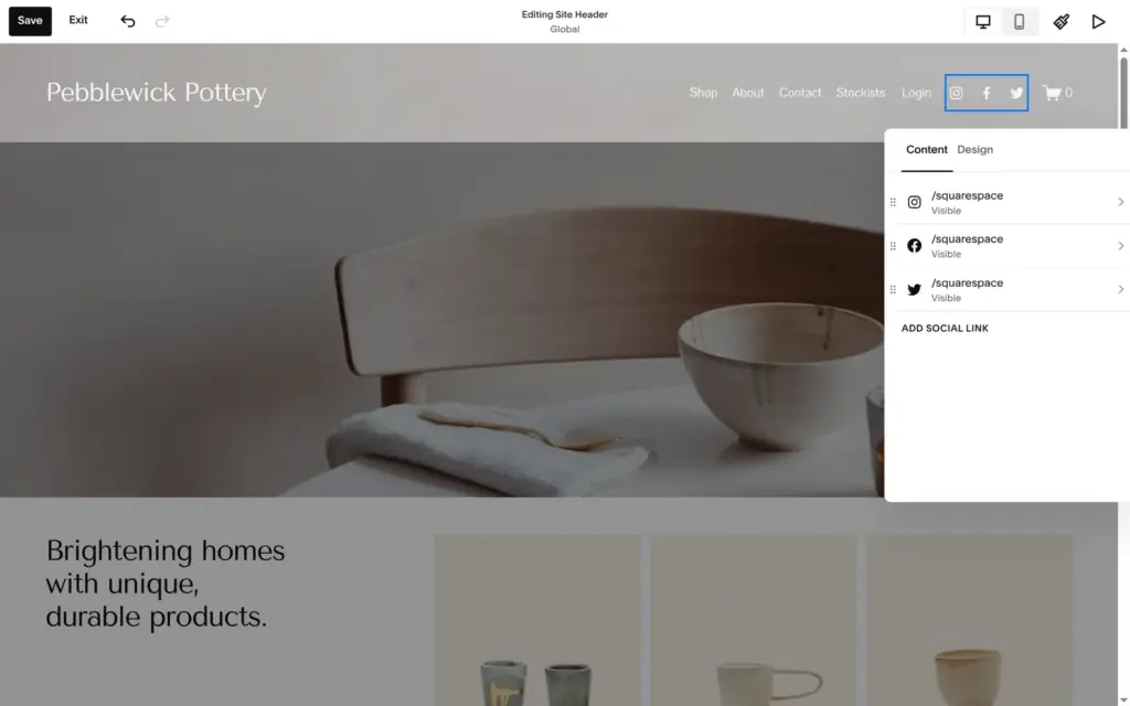 Template social links that point to Squarespace accounts