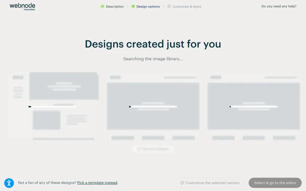 Webnode's AI builder while it creates designs