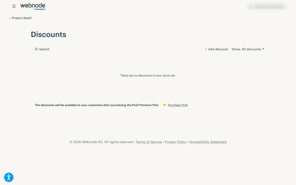 Webnode's discount settings that need the Profi plan