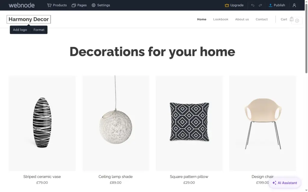 Editing the shop name in the shared header in Webnode
