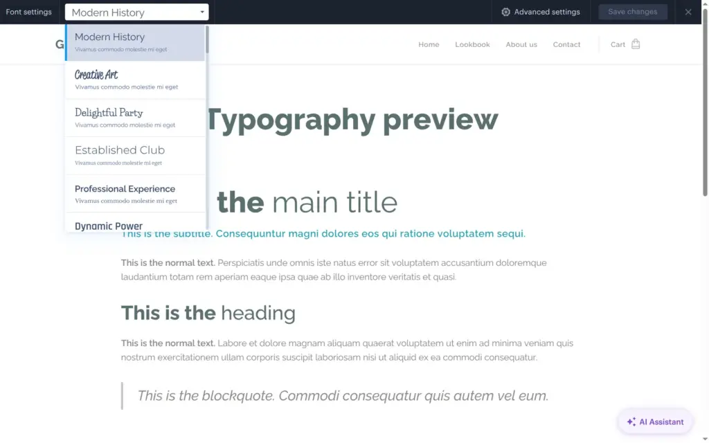 Webnode's list of font pairs