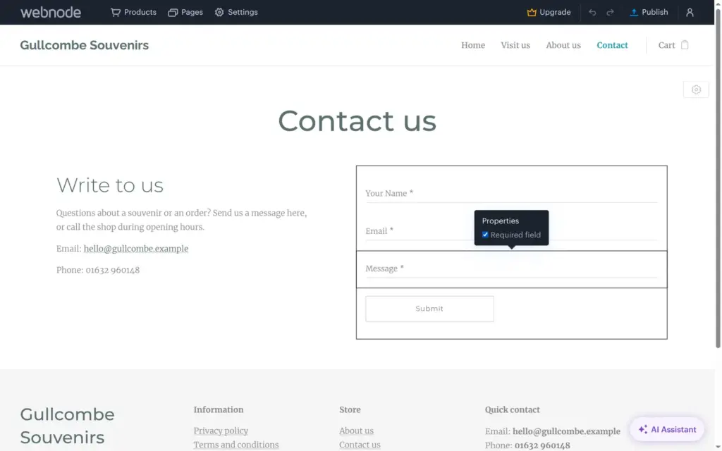 Making a form field required in Webnode