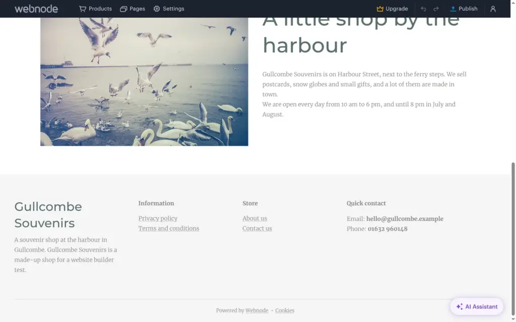 The home page with the new colors and fonts in the Webnode editor