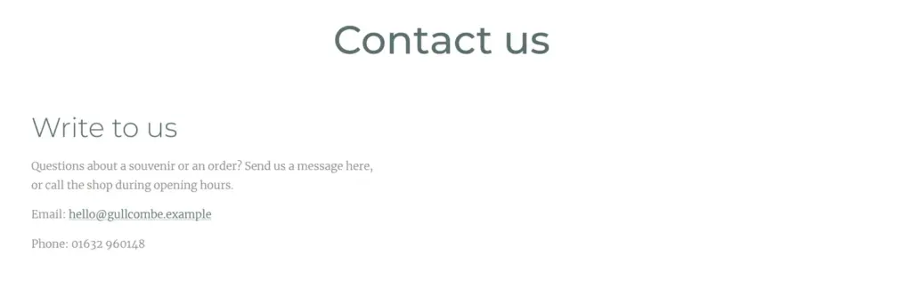 The published contact page without the form