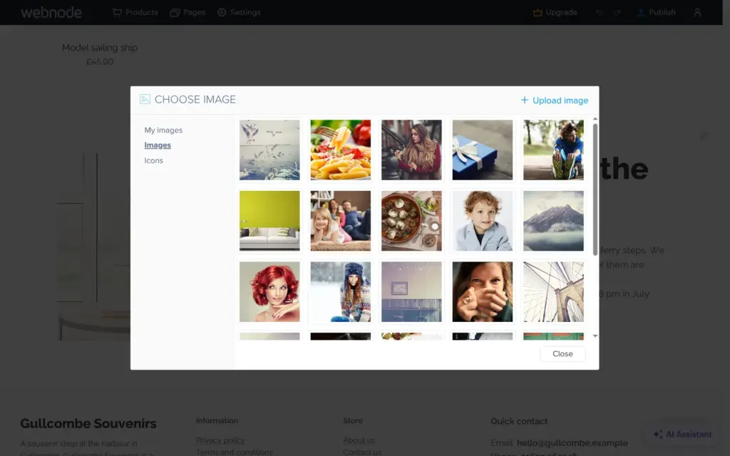 Webnode's built-in photo library