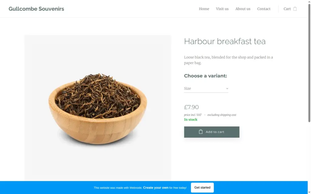 The tea product page with the large size picked