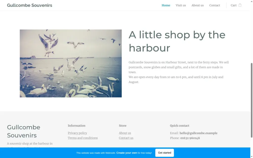 A text and photo section about the shop on the home page