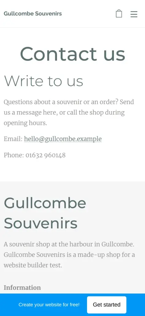 The contact page on a phone