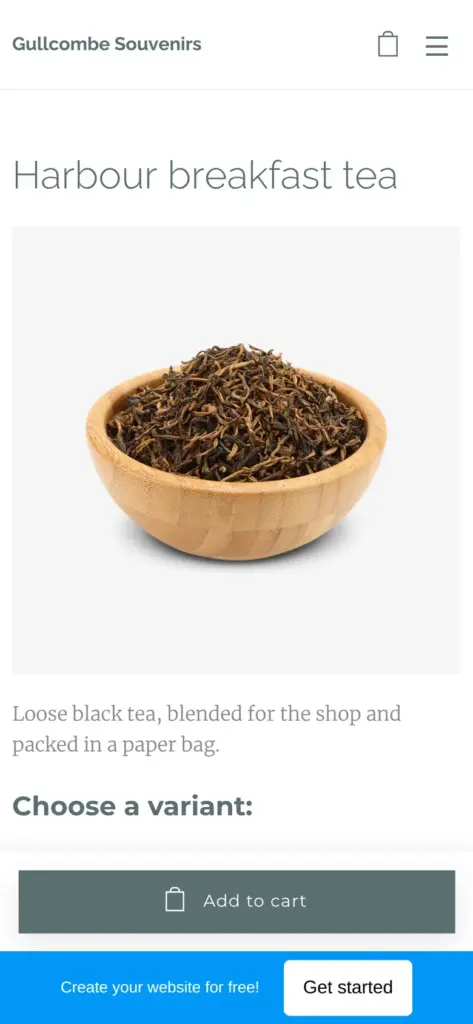 A product page on a phone
