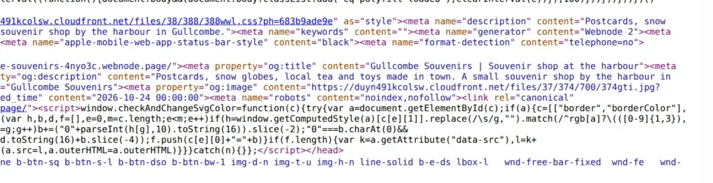 Page source of the live site with the robots tag set to noindex