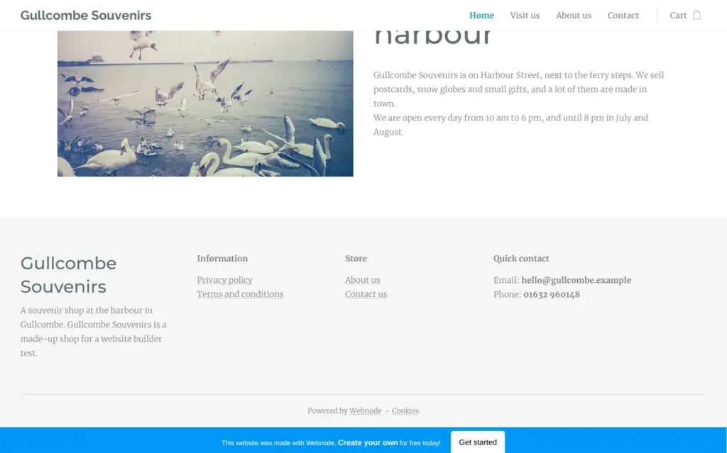 The Webnode banner at the bottom of a free site