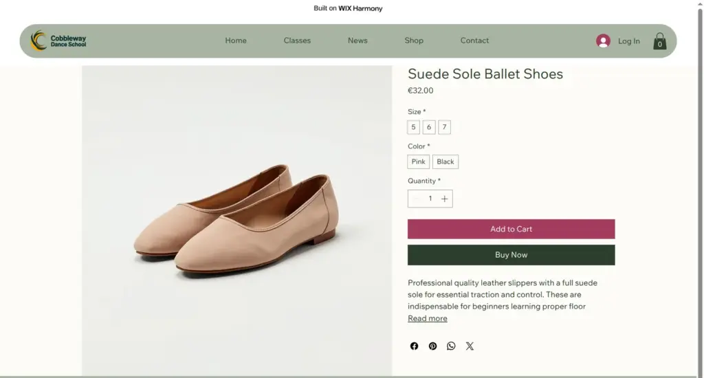 Live Wix shop product page showing the new product name
