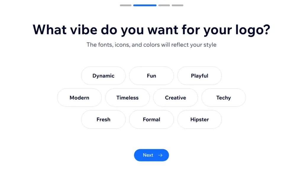Wix Logo Maker question about the vibe of the logo, with ten styles to pick
