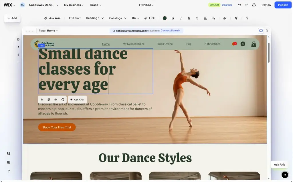 Longer heading running into the menu in the Wix editor