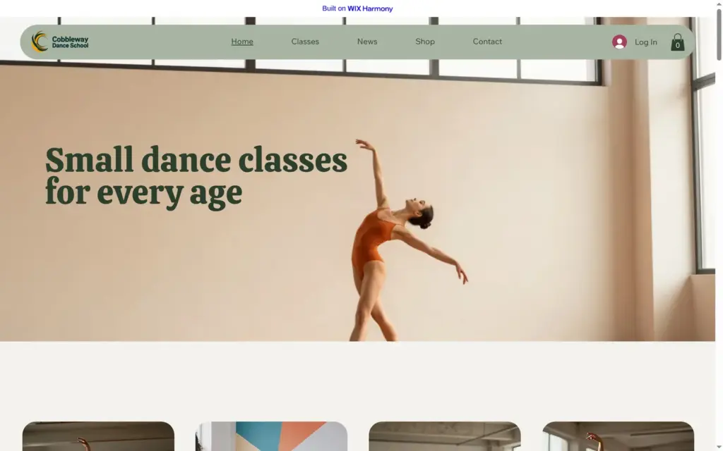 Live site with the Built on Wix Harmony bar at the top