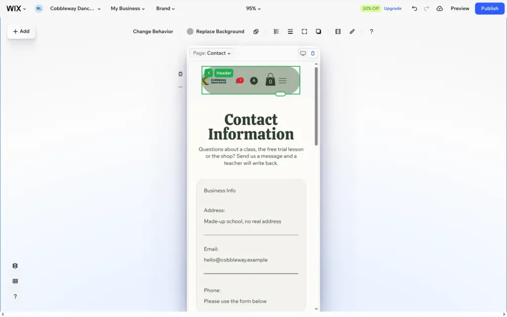 Fixed phone header in the Wix editor