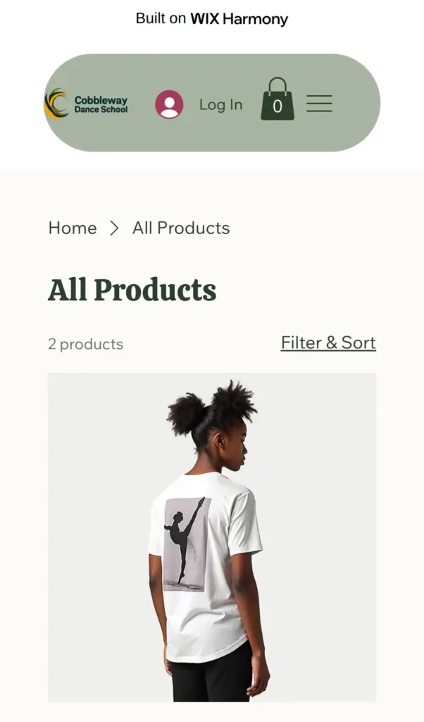Shop page on a phone